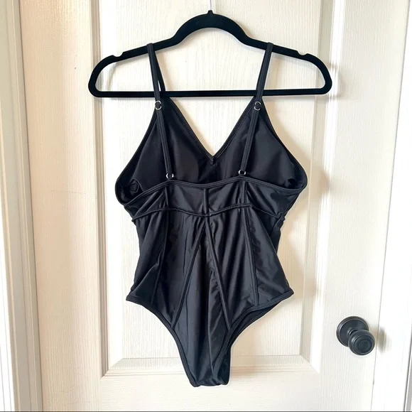 CUPSHE Black V-Neck High Cut Cheeky One Piece Bathing Suit—SZ. Small - Picture 2 of 11